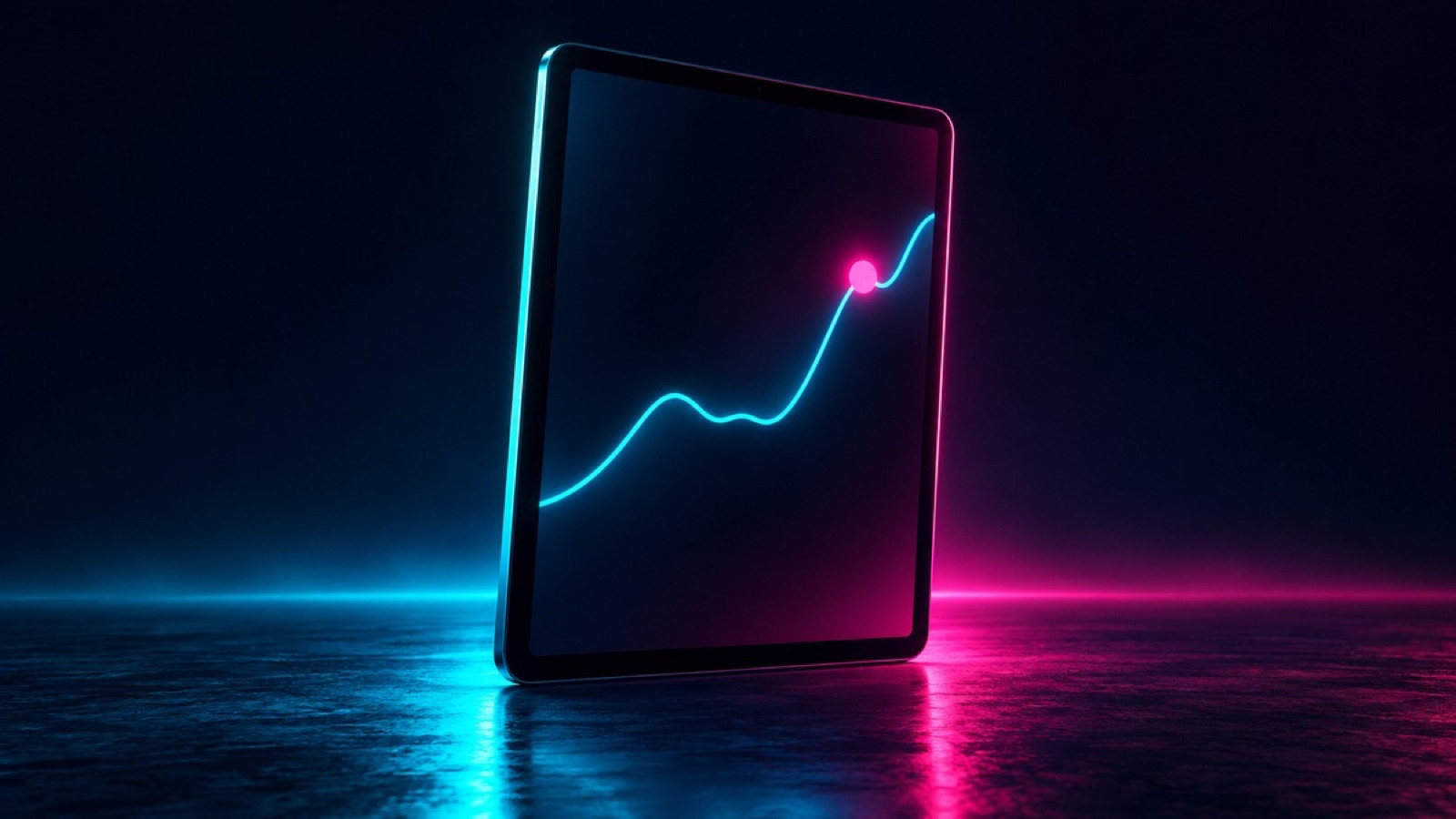 A dark tablet displays a single cyan curve with a pink marker.