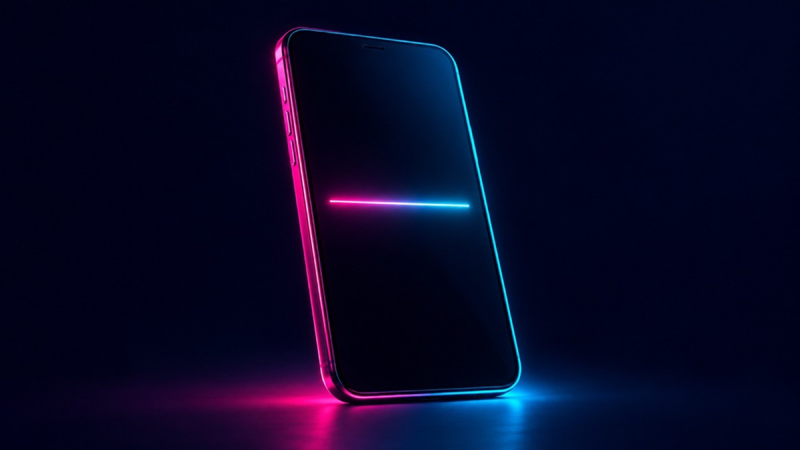An unbranded smartphone displays one horizontal neon line.