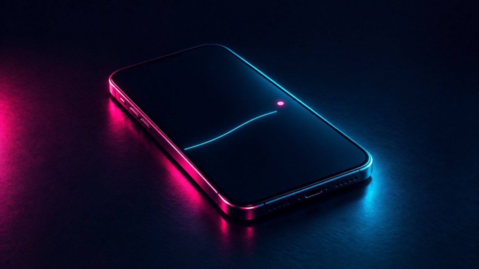 A dark smartphone shows one thin cyan line and a pink marker.