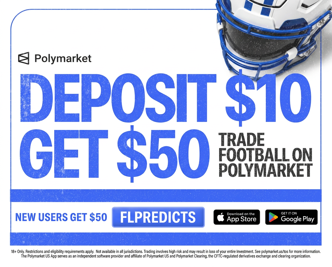 Polymarket: deposit $10 and get a $50 trading bonus with code FLPREDICTS
